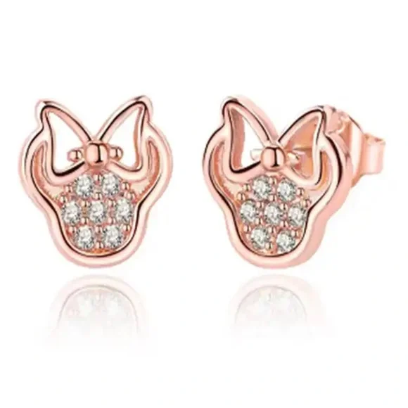 MINNIE Cubic Zirconia Diamond Rose Gold CZ Stud Earrings With Gift Box 14k - Picture 2 of 4